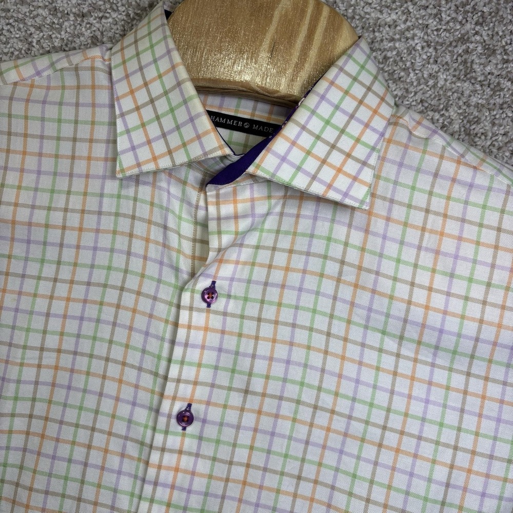 Hammer Made Shirt Mens 16.5 Multicolor Check Slim Fit Long Sleeve Dress Shirt